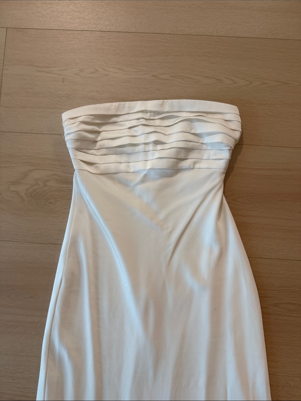 Strapless White Maxi Dress with Pleated Bodice - Picture 2 of 2